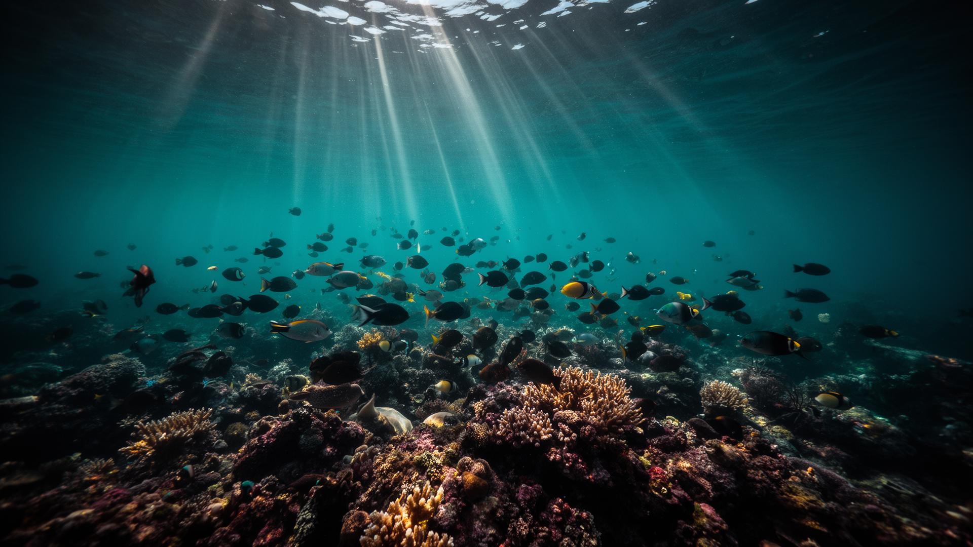 Sunlit underwater coral reef